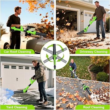 Roof Gutter Cleaning from The Ground, 40V Leaf Blowers Cordless (98inch) | 2 Battery, Adjustable Pole, 3 Speed Modes 500CFM/180MPH for Gutter Cleaner Extension Attachment Kit for Garden,House