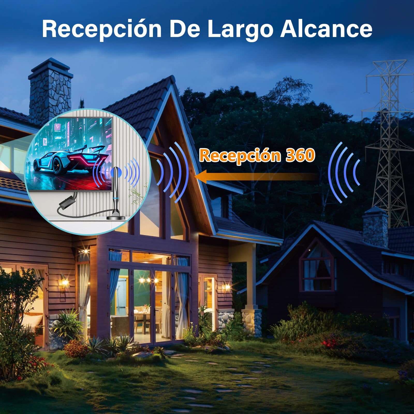 Antena TV Interior,2026 Antena HD Potente con Amplificador Ajustable recepción 360° Base Magnética Resistente para,Cobertura de la señal de TV en Abierto de 450km,Compatible con 4K 1080P DVB-T/DVB-T2