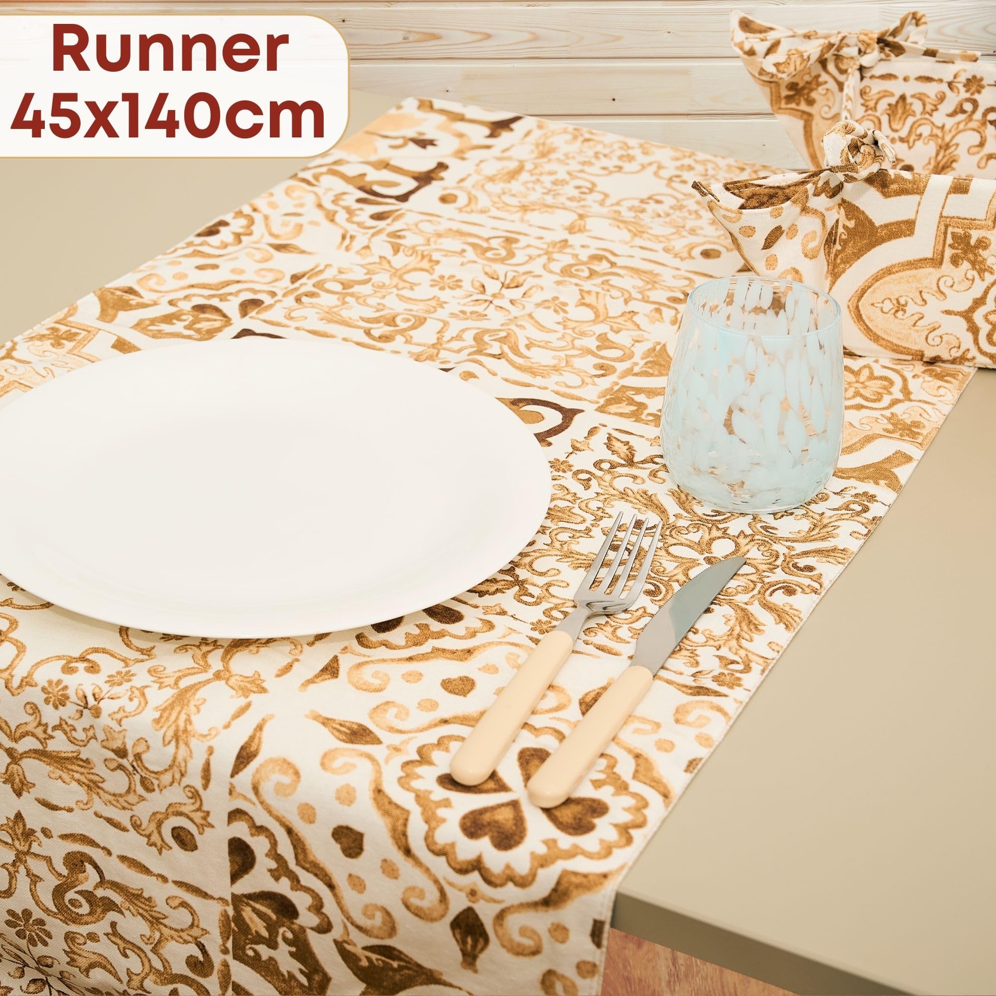 NAMAI - Set 9 Pezzi Excalibur, 100% Cotone, Lavabili in Lavatrice, Resistenti al Calore, Tovaglia Cotone 160x300, Runner Tavolo, Set Presine da Cucina e Strofinacci (Set Con Tovaglia 160x300)