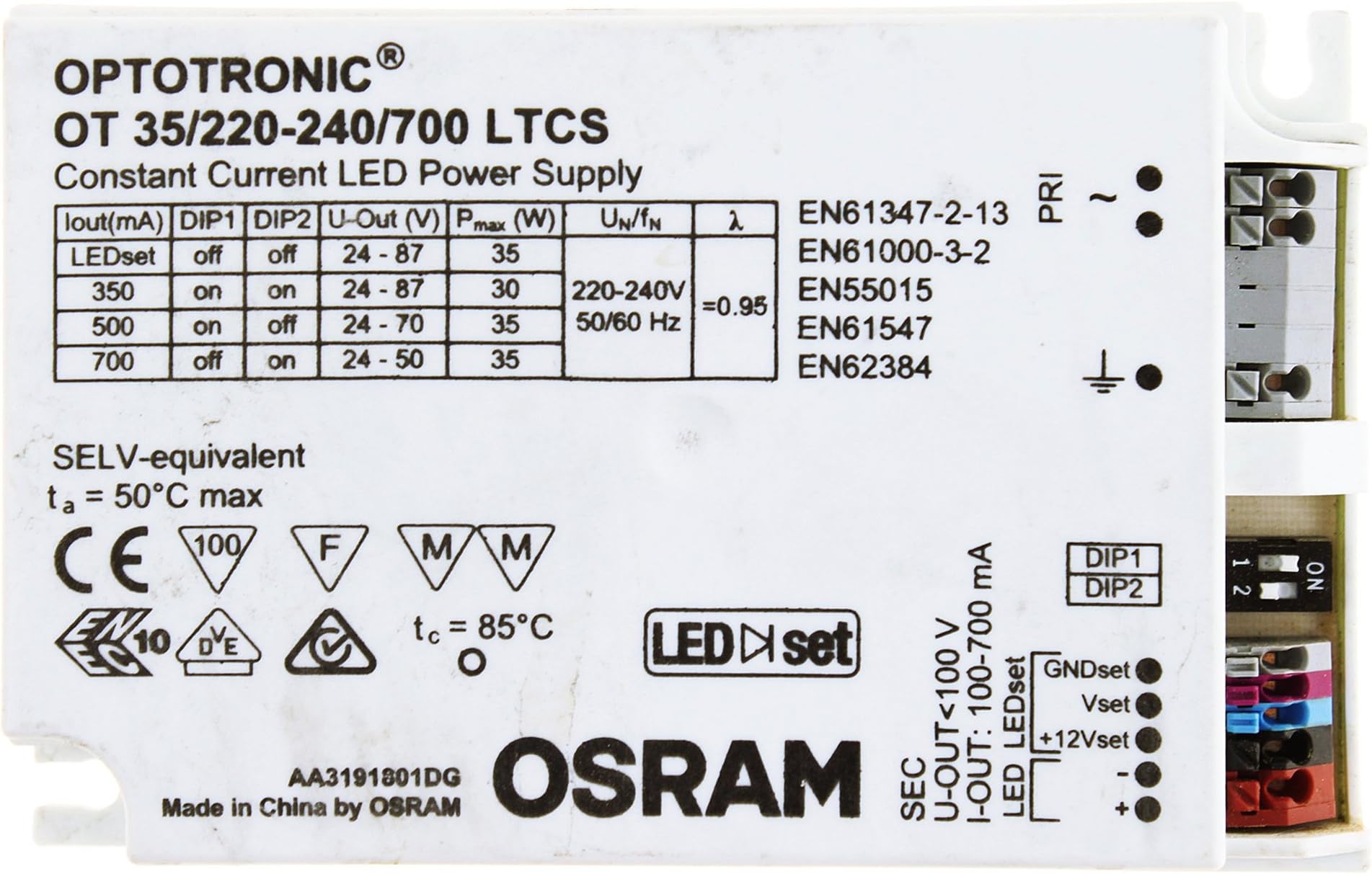 Osram Optotronic OT 35/220-240/700 LTCS Constant Current Led Power Supply, OT35-220-240-700, OT35