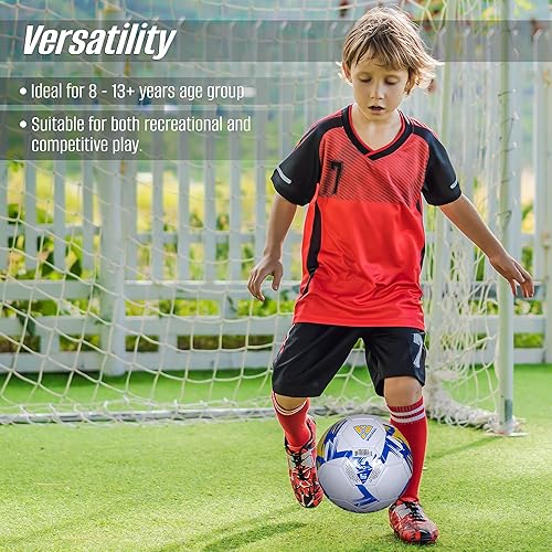 Miniatura 5 de Vizari Balón de fútbol para jóvenes y adultos, pelota de tela de 2 capas para mayor durabilidad y comodidad, pelota elevada sintética brillante con