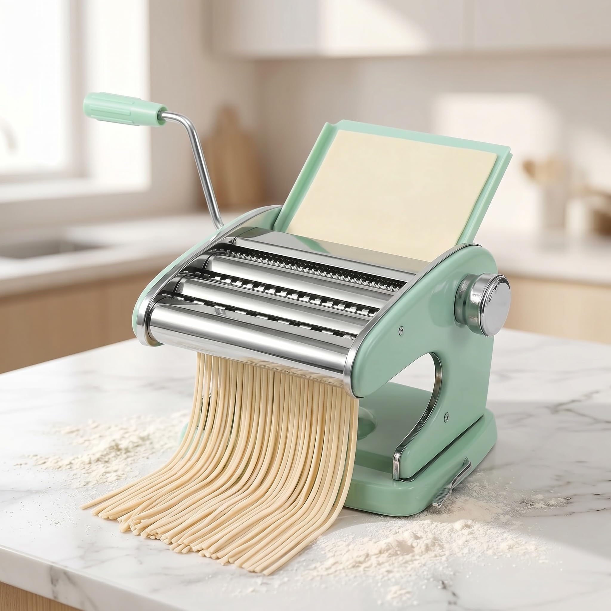 Máquina Manual para Hacer Pasta con 3 Cuchillas De Corte Y Rodillos De Acero Inoxidable, Adecuada para Hacer Pasta Casera, Lasaña Y Masa para Empanadillas. Pink
