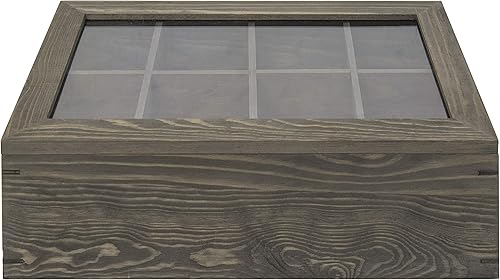 Miniatura 7 de MyGift Cofre de almacenamiento de té, caja de almacenamiento vintage de madera gris con 8 compartimentos y tapa transparente