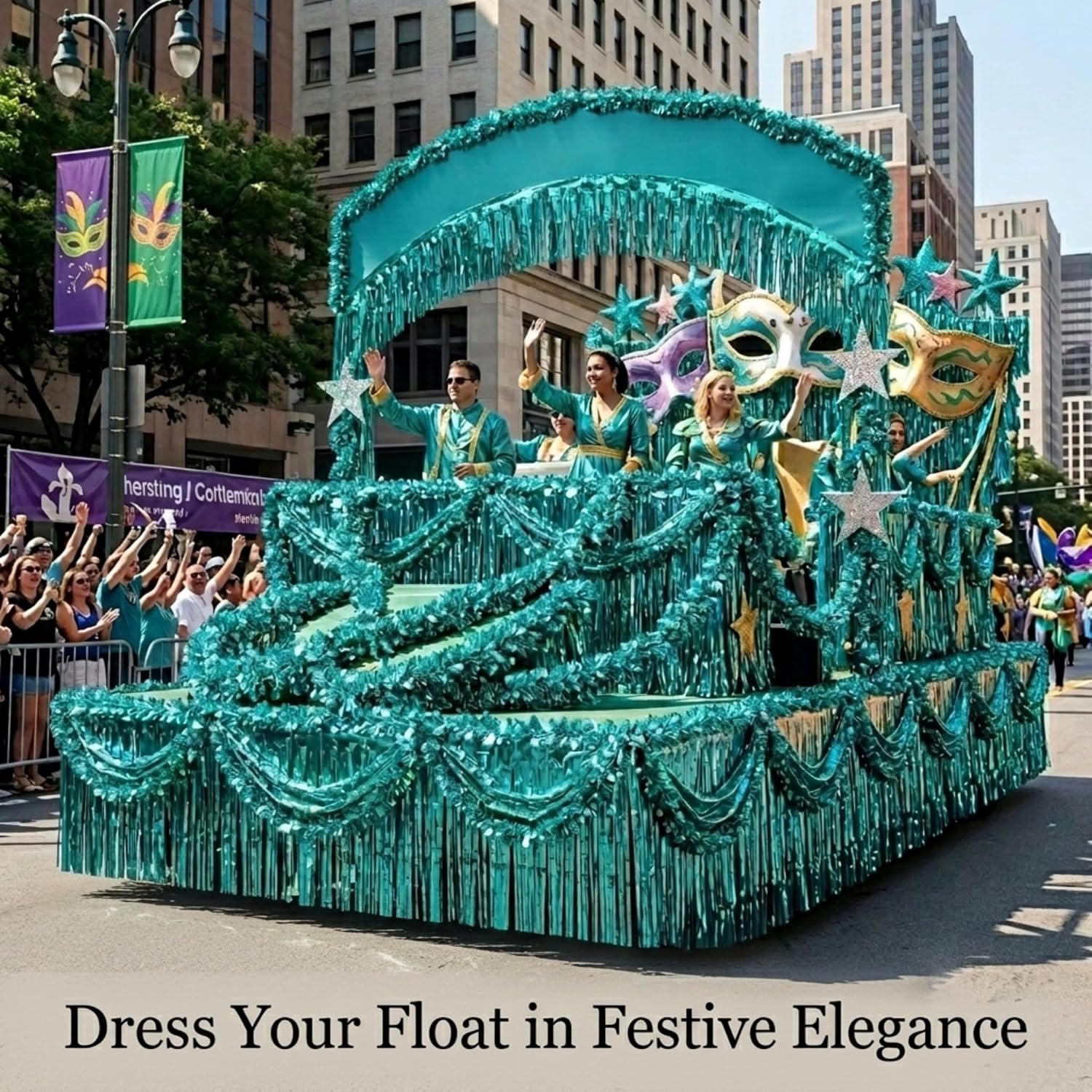 Anderson’s Deluxe 2‑Ply Metallic Teal Fringe,15" x 10' High‑Impact Event Garland for Parades, Proms, Graduations, Parties, Stages, Photo Backdrops & Indoor/Outdoor Decorations