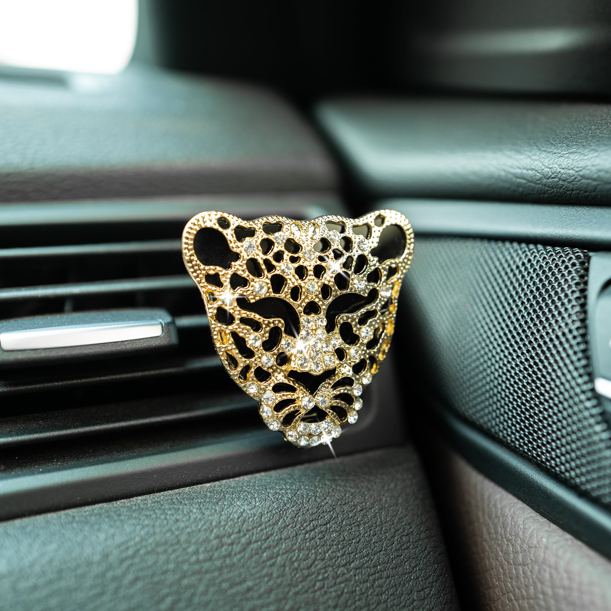 ADR. Bling Leopard Lufterfrischer-Clip für Auto-Innendekoration, Zubehör (Gold)
