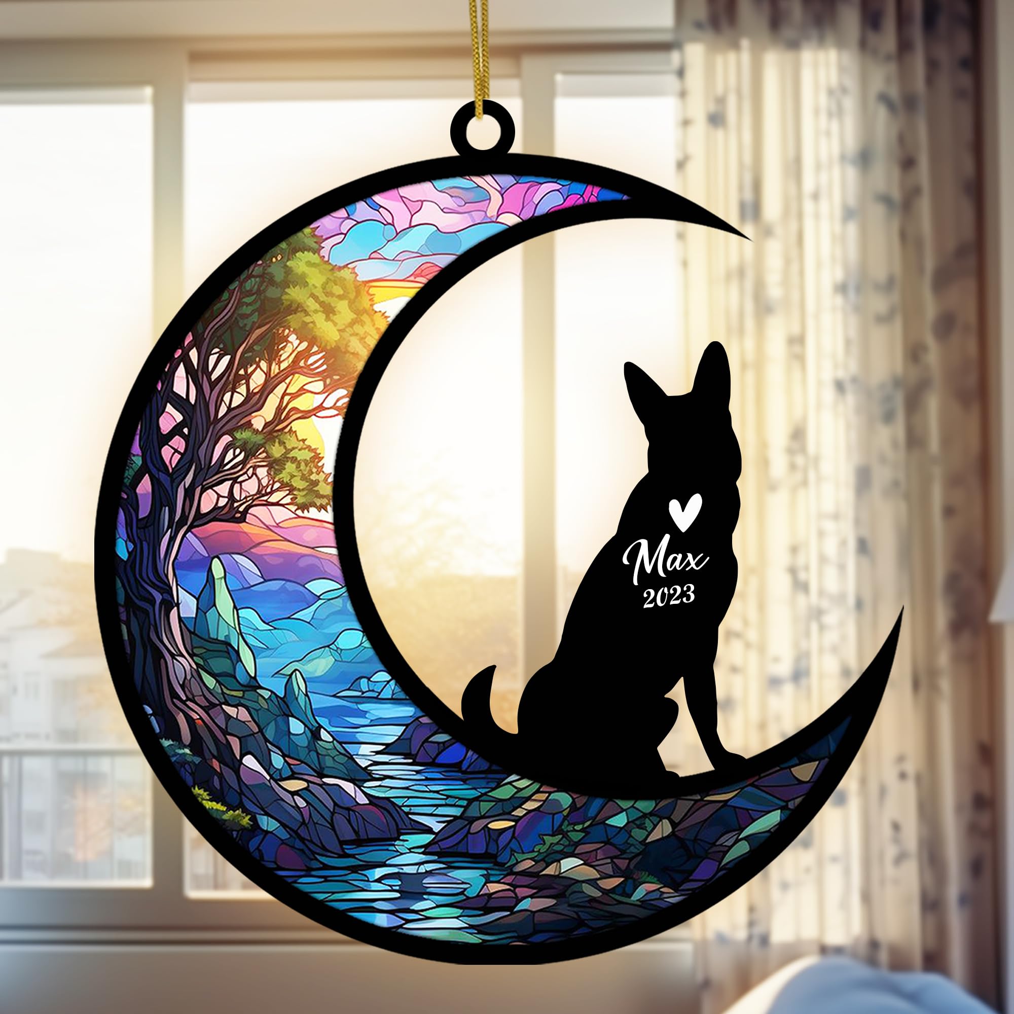 Personalized German Shepherd Dog Memorial Suncatcher, German Shepherd Christmas Ornament with Name, Dog Loss Gift, Pet Loss Stained Catcher, Gifts for Dog Lovers Loss of Dog Sympathy Gift