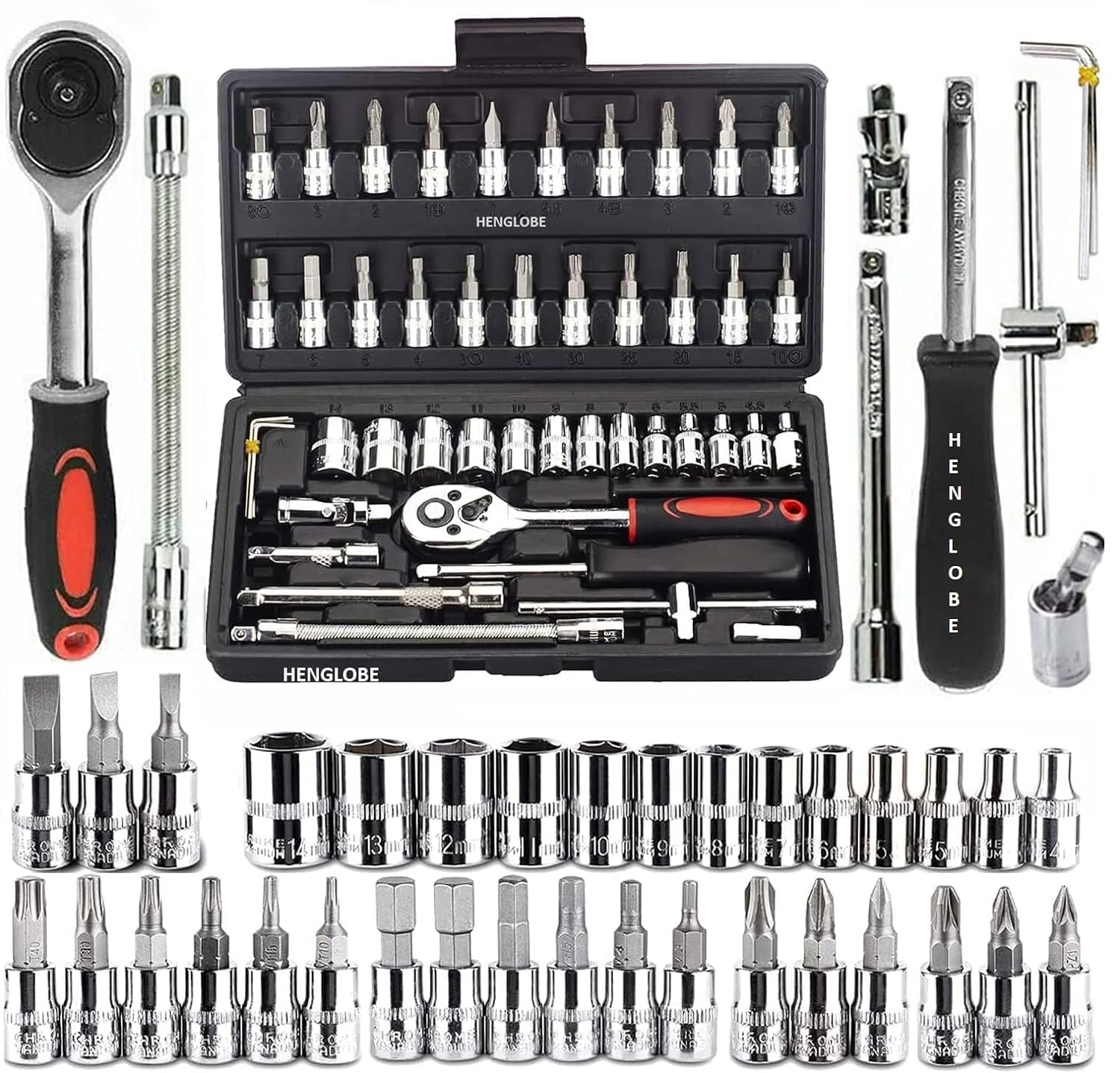 HENGLOBE 46 In 1 Pcs Tool Kit & Screwdriver And Socket Set Hand Tool Kit Wrench Set Metric Socket Set Extension Bar And Adapter For Bike, Car Repairs - Hex (B0D4HW5L2T) Amazon Price History, Amazon Price Tracker