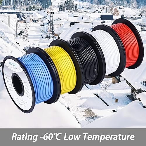 Vista 60 de Alambre de silicona de calibre 14 – Bobina negra de 100 pies, alambre de cobre estañado trenzado de 14 AWG, 392.0 °F 600 V – Automotriz, batería