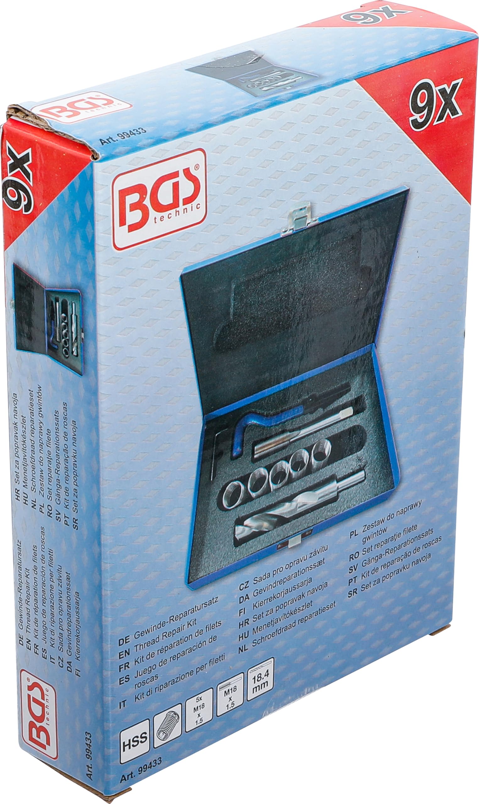 BGS 99433 Kit di riparazione per filetti M18 x 1,5 9 pz.