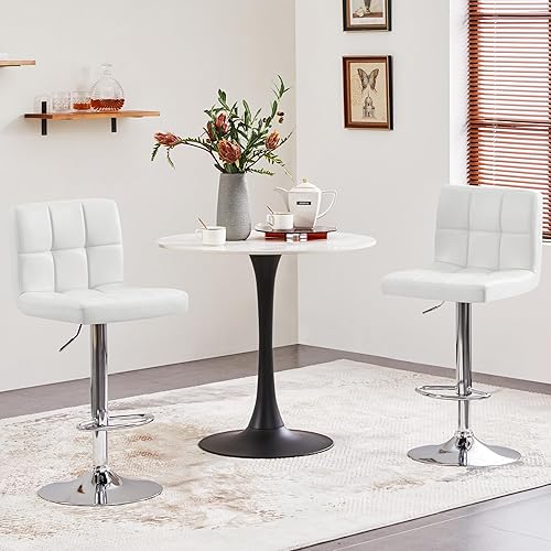 Miniatura 4 de Yaheetech Juego de 2 taburetes de bar, taburetes de bar giratorios ajustables de piel sintética, taburetes de barra hidráulicos sin brazos, sillas