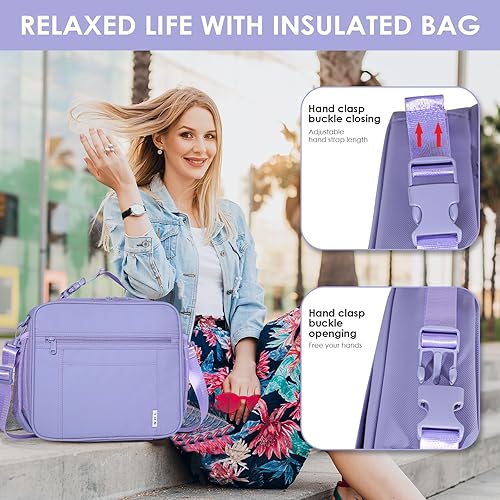 Vista 6 de Bolsa de Almuerzo para Niños NOL - Lonchera Aislada Reutilizable para Niños de 3+ con Cierre de Cremallera, Asa con Hebilla, Correa Larga Ajustable