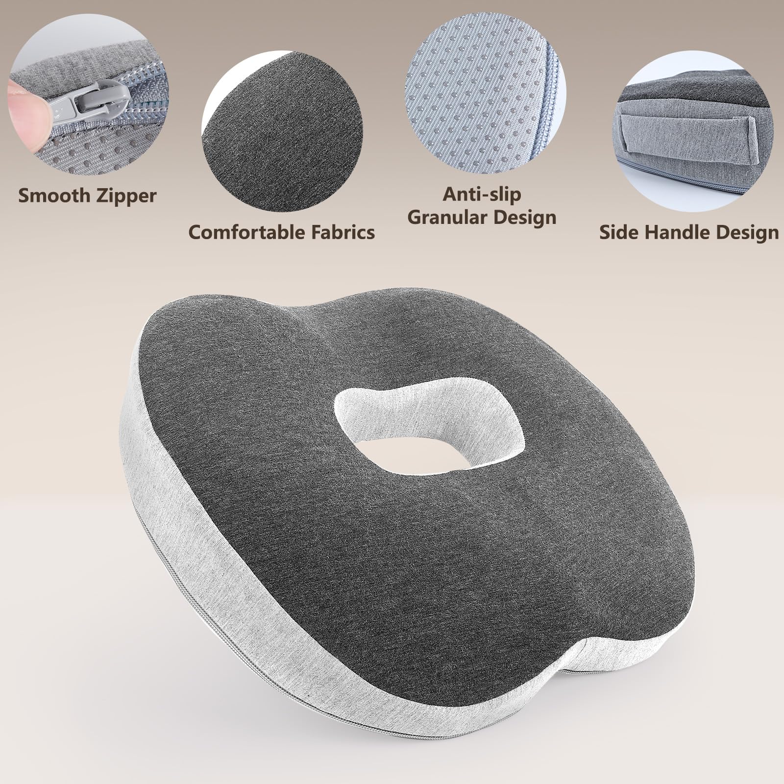 Cozary Cojin Coxis Espuma con Memoria, Cojin Antiescaras, Cojin Ergonomico Silla Oficina para Silla de Oficina, Silla de Ruedas, Asiento de Coche, 44 x 41x 8 cm, Gris