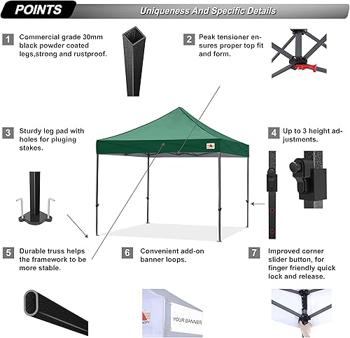 Miniatura 3 de Abccanopy - Carpa de toldo para tienda de campaña comercial instantánea con bolsa de transporte con ruedas, 4 bolsas de arena, Verde bosque