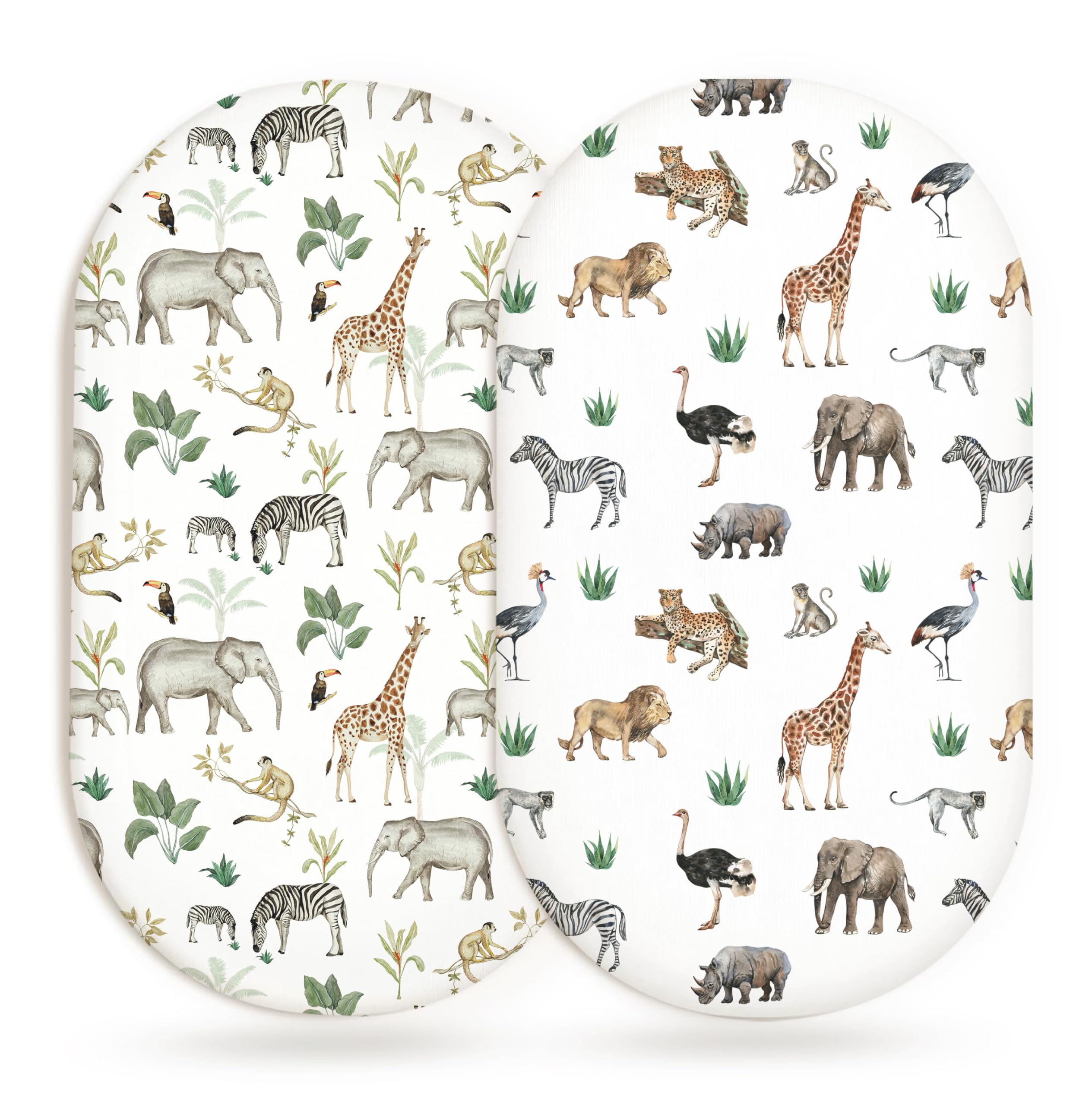 Bassinet Sheets, Fitted Baby Mattress Covers, 33" x 17", Jungle Journey