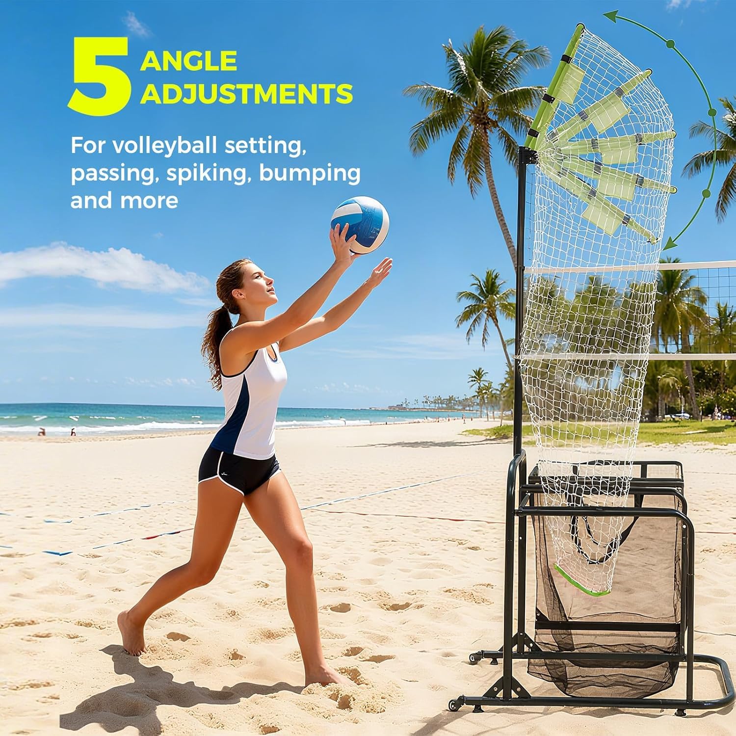 Attrezzatura da allenamento per pallavolo con rete regolabile, altezza e angolo per uso interno ed esterno, perfetto per servire, spuntare e sessioni di allenamento da soli