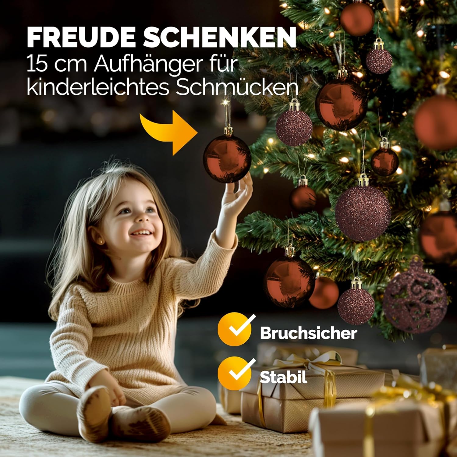 Deuba Kerstballen Set 100-delig Koper – afbeelding 4
