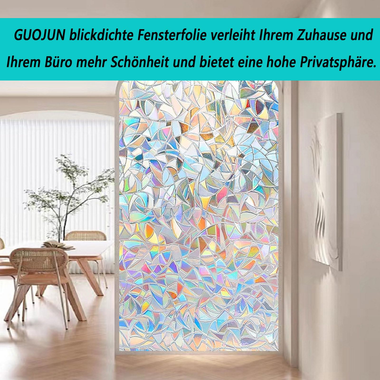 Film Electrostatique Vitre 50 x 490 cm Opaque Protection Anti Regard et UV Film Occultant Fenêtre Electrostatique Vitre pour Chambre, Bureau, Cuisine, Croissant De Lune