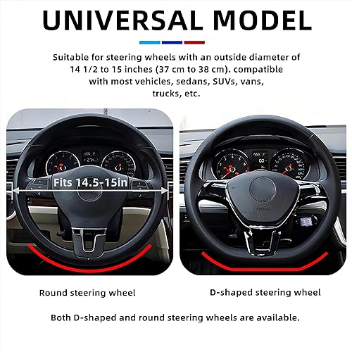 Miniatura 5 de Funda de cuero suave para volante de automóvil, 15 pulgadas, elástica, antideslizante, cómoda, protector universal para volante, accesorios