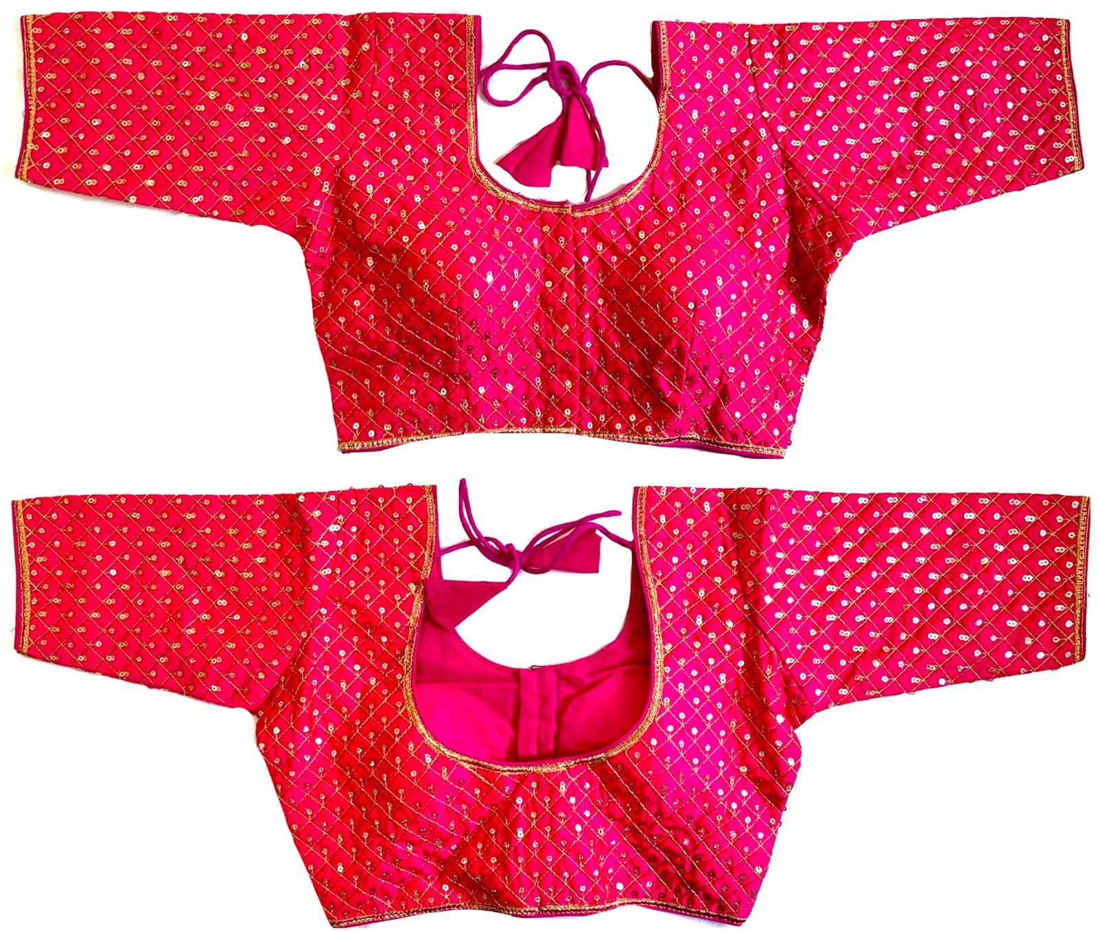 Pujia Mills Women's Embroidery Half Sleeve Silk Readymade Blouse (Banke_Rani_38)