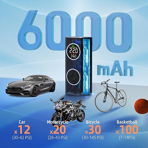 Miniatura 2 de Inflador de neumáticos, compresor de aire portátil, bomba de aire inteligente de 150 PSI para neumáticos de automóvil con batería x3, bomba de