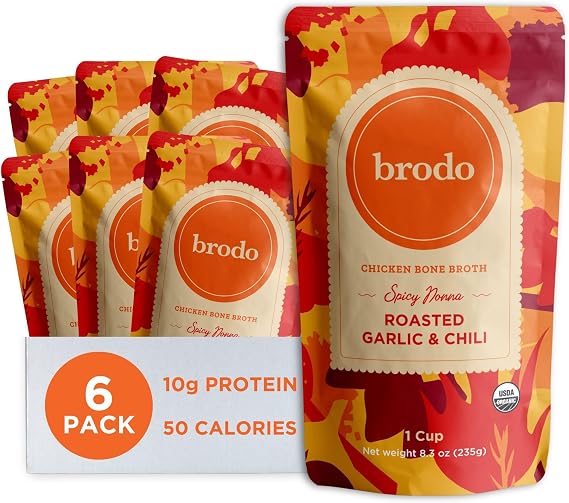 Brodo Bone Broth Variety Pack Collagen Rich, Roasted Garlic & Chili Chicken