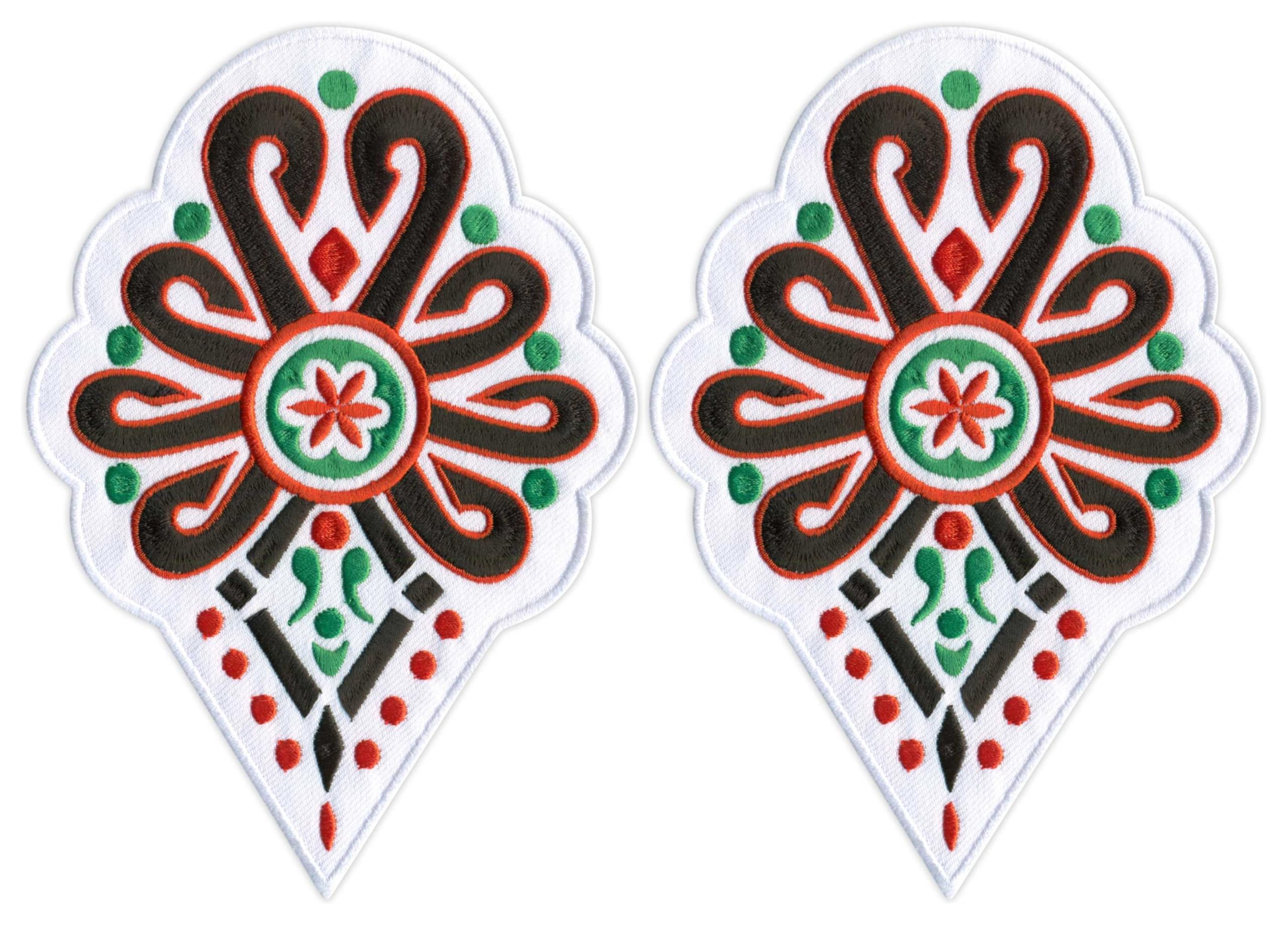 Lote De Dos - Patchion Parzenica - Patrón Folclórico - 6,5 Pulgadas - Versión Blanca - Planchar/Termosellado - Parche/Insignia/Emblema Bordado