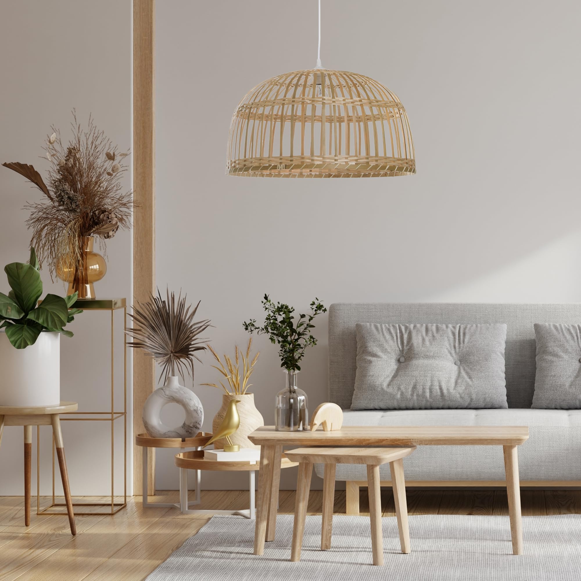 LUSSIOL Lampadario Phuket 60, sospensione in bambù, 60 W, naturale, ø 60 x H 33 cm
