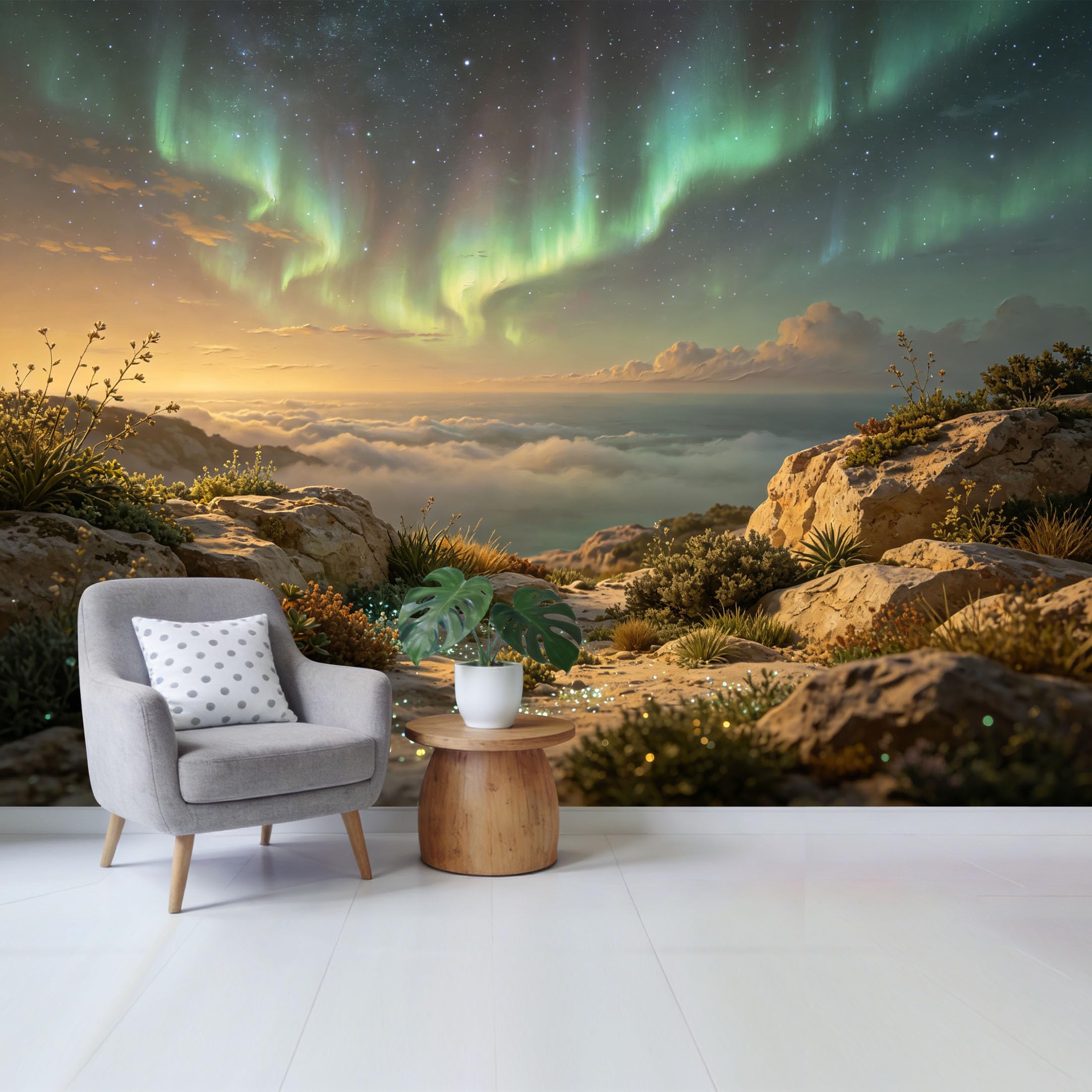 Qzlithotic Yq2605250609 Custom Size Wall Mural Aurora Borealis Night Sky Mountain Landscape Modern Selfadhesive Wall Fabric Removable Wallpaper For Home Office Decor