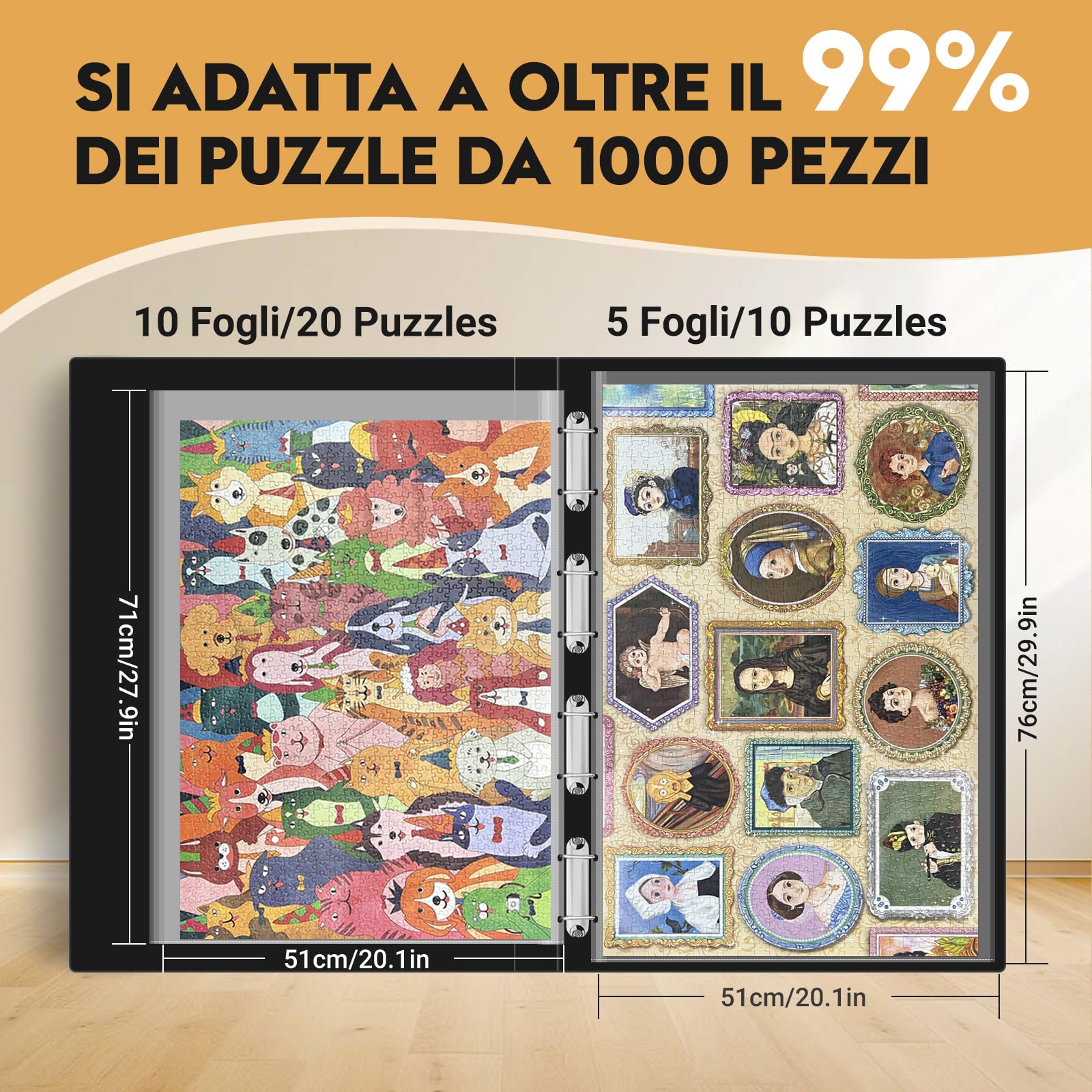 Nariolar Cartella porta puzzle per 1000 pezzi, 15 tasche HD, antipolvere e protettiva, l'accessorio ideale per 30 puzzle