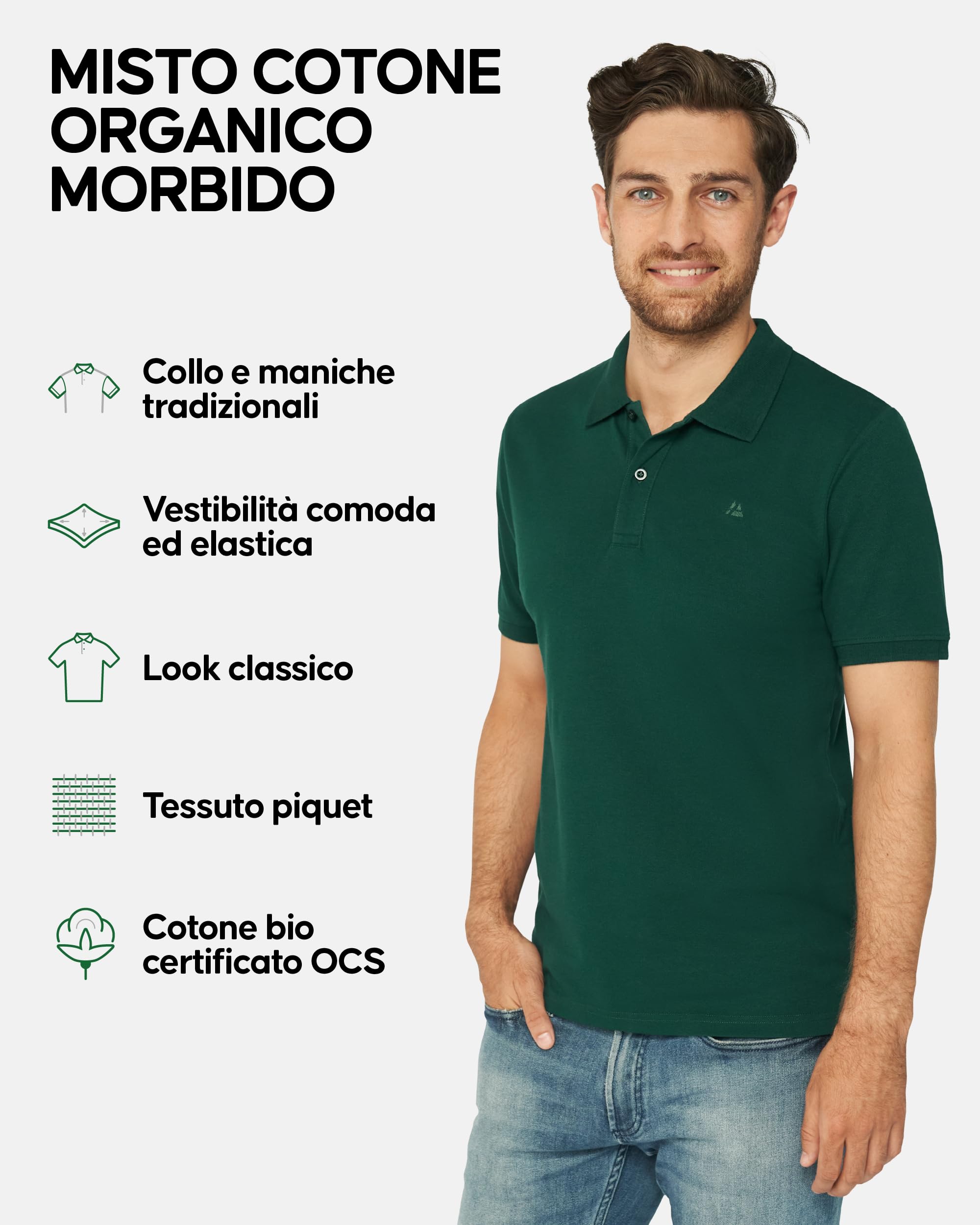 DANISH ENDURANCE Polo Uomo Manica Corta in Cotone Biologico Premium, Polo T-Shirt Uomo, Casual, 1 o 2 Paia