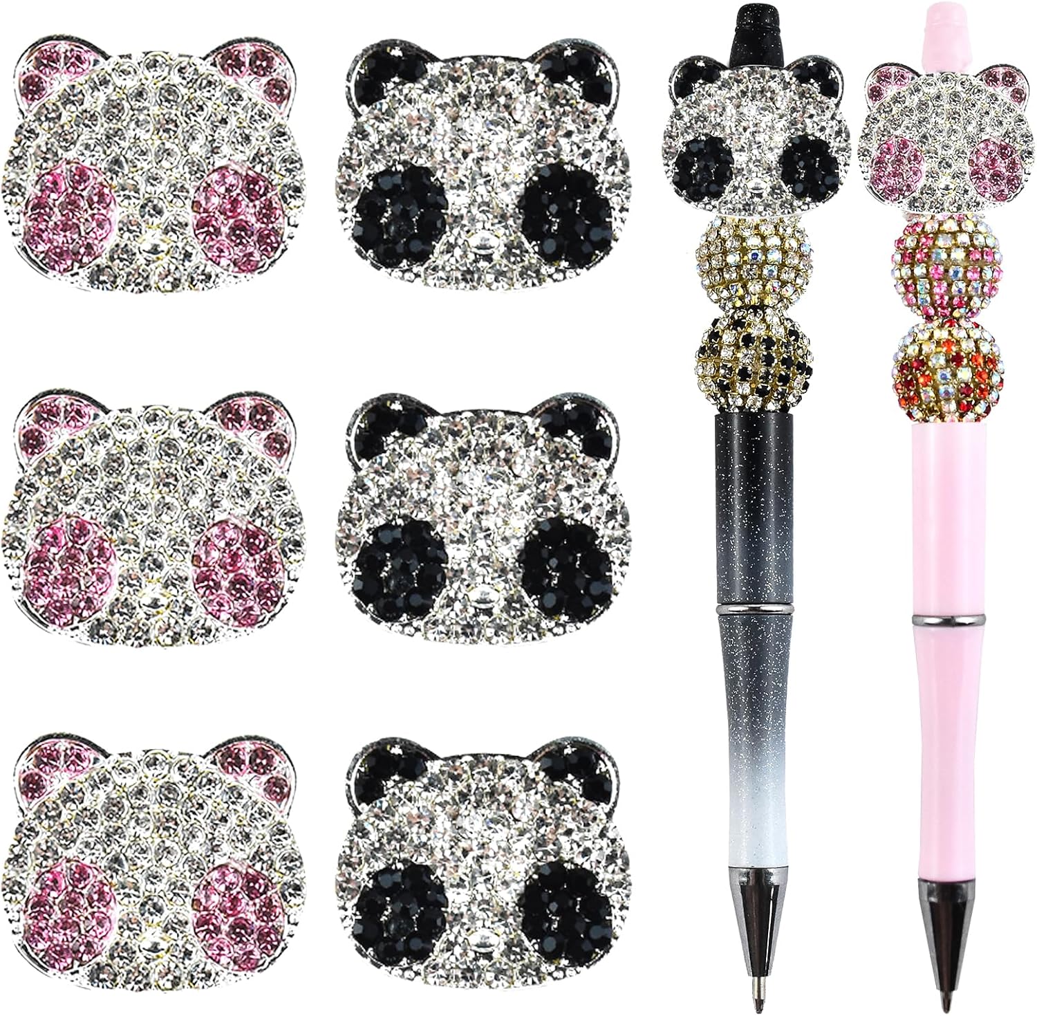 6Pcs Cute Panda Rhinestone Alloy Focal Beads for Pens Colorful Panda Spacer Beads for DIY Craft Beadable Pens Bracelet Necklace Earrings Keychain Jewelry Making