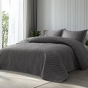 Bedsure Quilts Oversized King Size - Lightweight Bedspreads Oversized King Size with Basket Weave Pattern, Soft Quilt Bedding, Grey Comforter Coverlet for All Seasons (120" x 120")