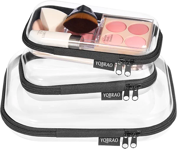 YQBRAO Clear Hard Shell Zipper Case 3 Pack, Hard Plastic Bag, Clear Travel Toiletry Pouch,Portable Cosmetic Bag with Zipper,Toy Storage Bins, Pencil Storage Organizer, Office Supplies Storage Case