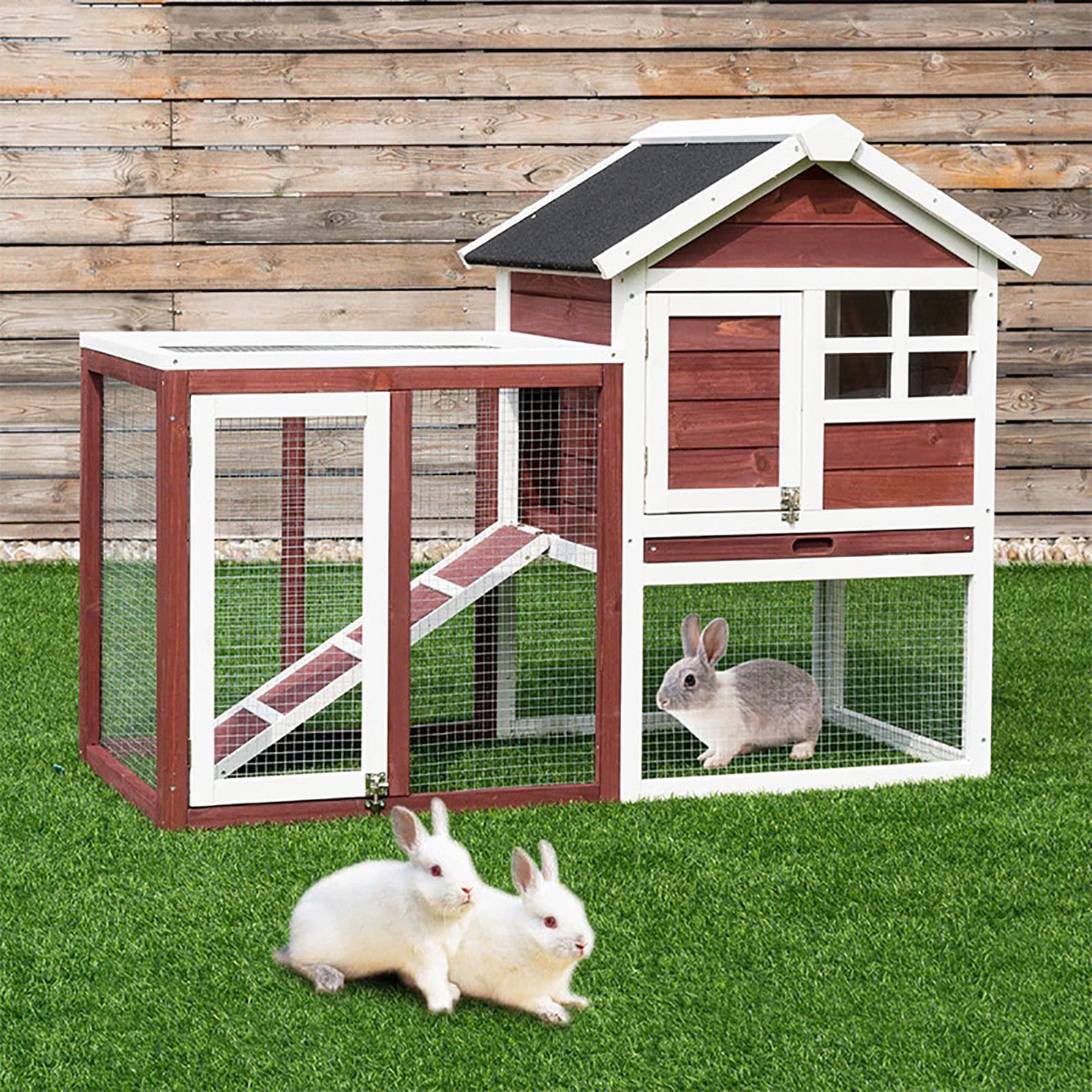 美品 小動物 木製 家具調ゲージ Amazon.co.jp: ウサギの檻をアップグレード 屋外木造2階建て