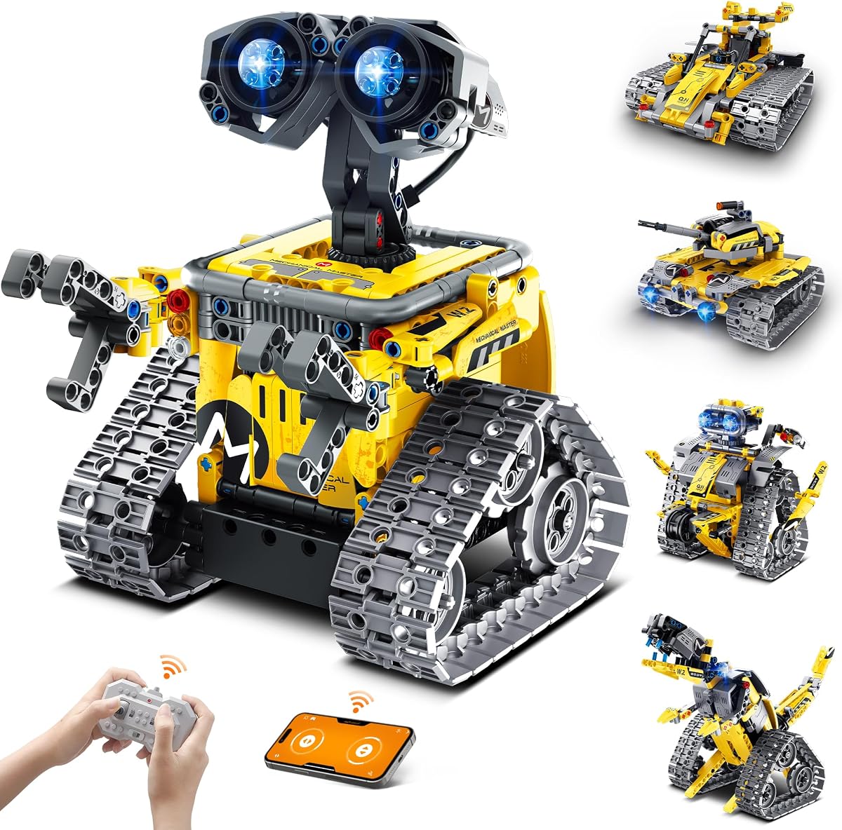 STEM Robot Building Kit Gift for Boys Ages 8-12 with Remote Control | Coding Robotic Toys, Birthday Presents for Kids, App-Controlled, Buildable 5-in-1 Models, Rechargeable Playset, 488 Pieces