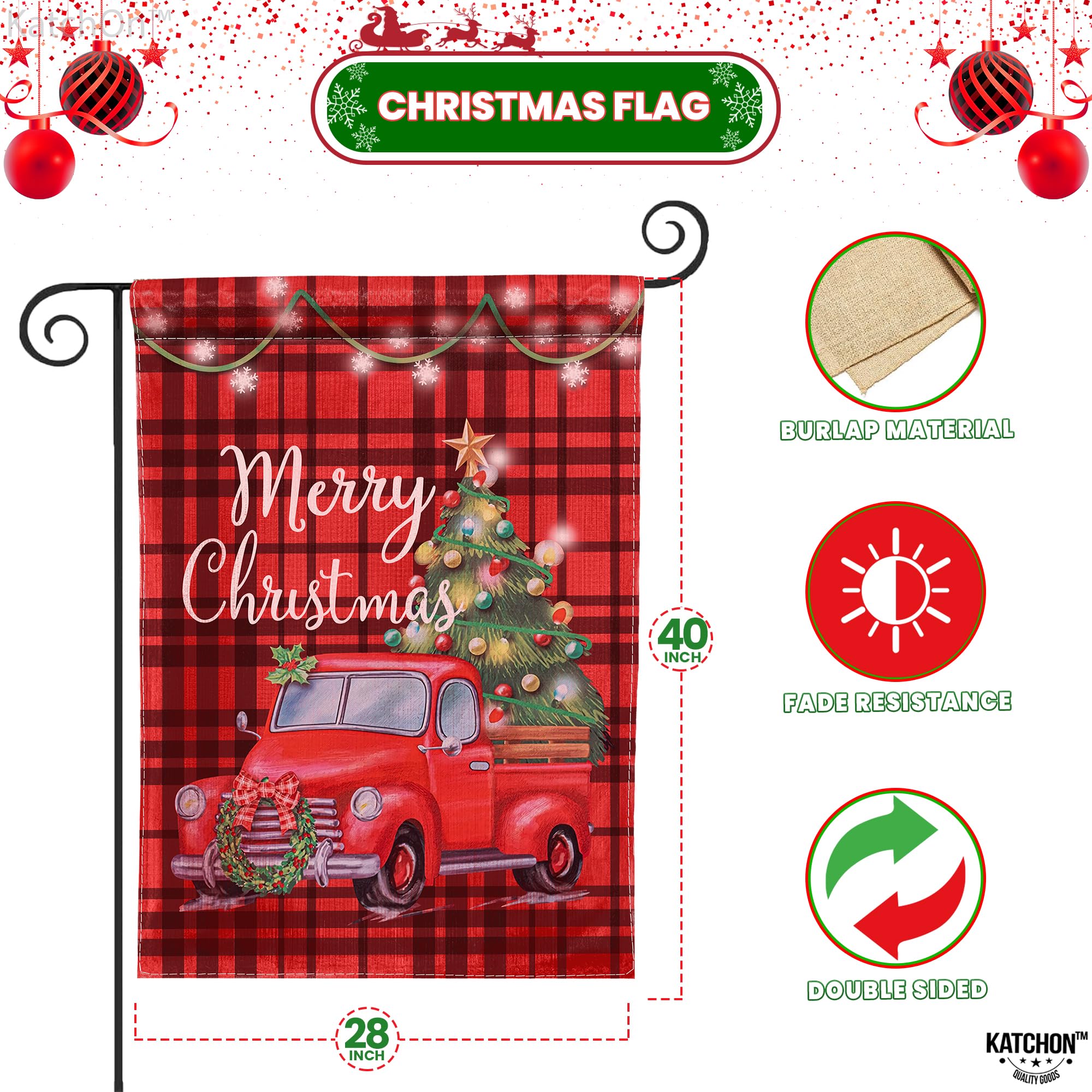 Weihnachts-Gartenflagge „Merry Christmas“ – 30,5 X 45,7 Cm, Doppelseitig, Aus Robustem Jute (Büffelkaromuster)