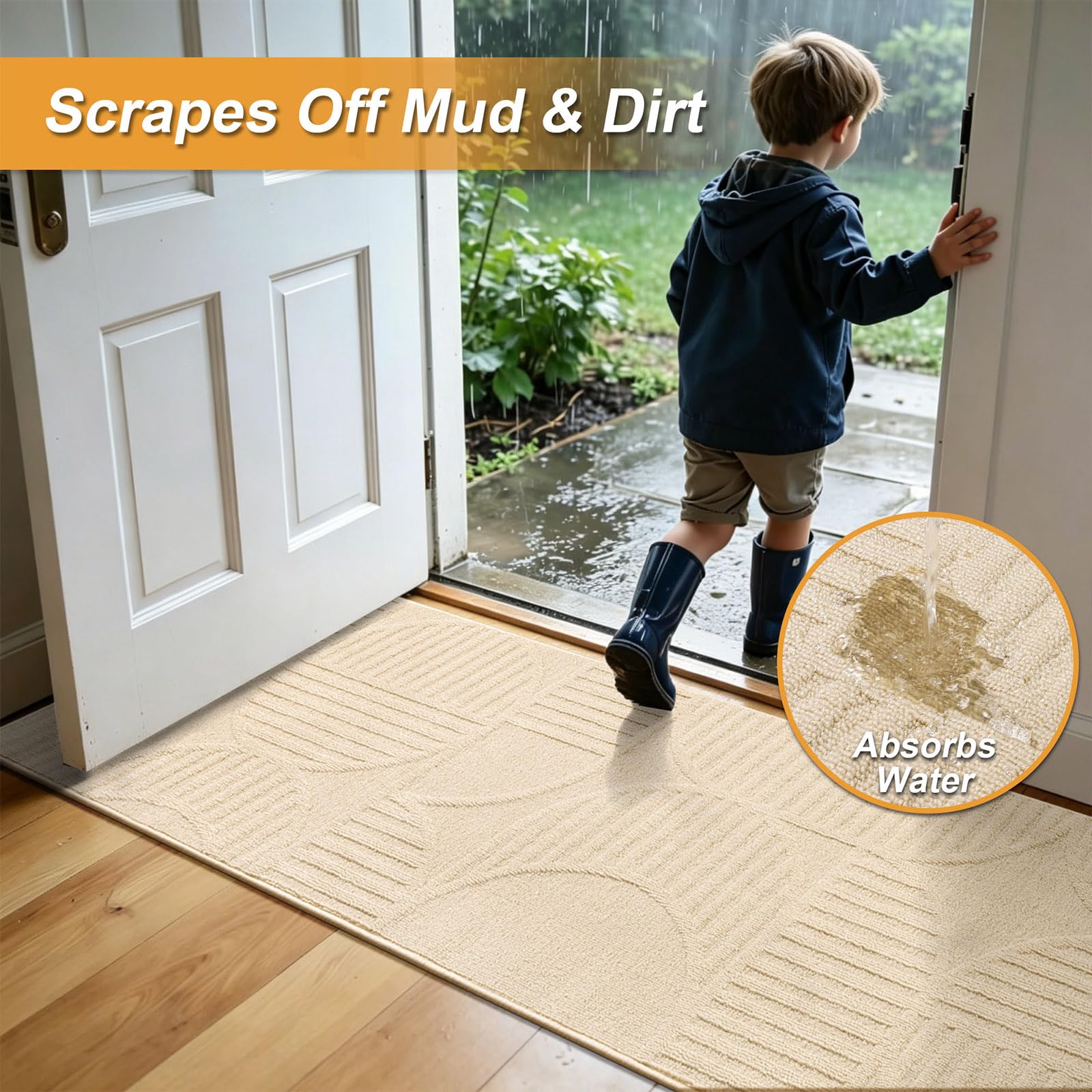 SHACOS Tappeto Corridoio Antiscivolo 60x300 cm, Tappeti Passatoia Beige | Moderno Tappeto Cucina Lavabile, Lungo Passatoia Corridoio Tappeti Runner per Ingresso Lavanderi