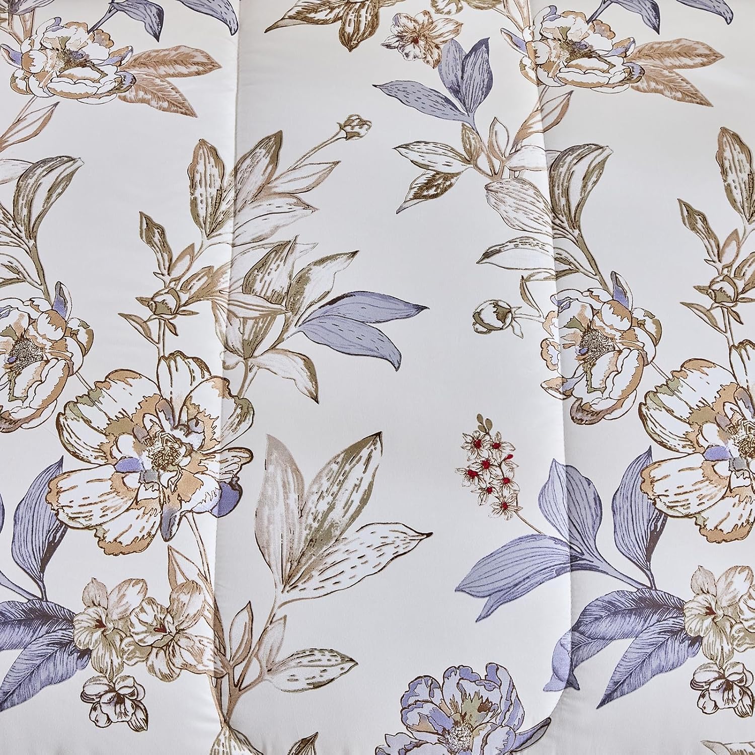 Joyreap Queen Comforter Set- 7 Pieces Floral Bed in a Bag, Blue Flowers Golden Leaves Design Comforter Sheet Set, Soft n Cozy Microfiber Bedding Set for All Seasons