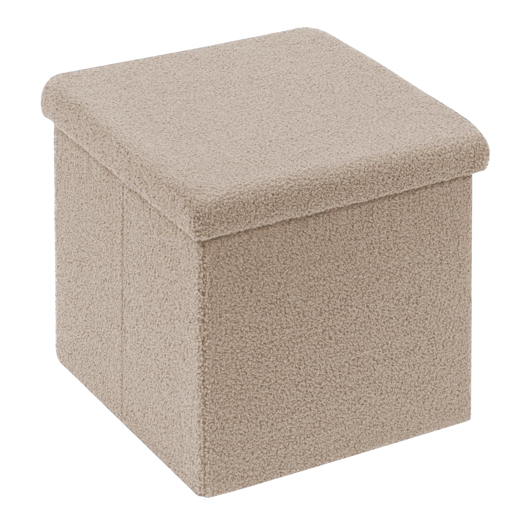 Bonlife Boucle Ottoman Storage,Foot Rest Stool Seat,Folding Footstool for Living Room,Sherpa Ottoman for Bedroom,Beige,40x40x40cm
