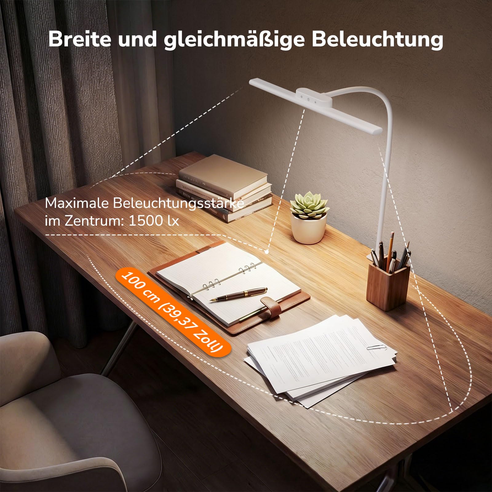 Lepro 11W Schreibtischlampe LED Klemmbar, Dimmbar und Augenschonende Schreibtisch Lampe, 5 Farbtemperaturen und 5 Helligkeitsstufen, mit flexiblem Schwanenhals, für Home Office & Büro, Weiß