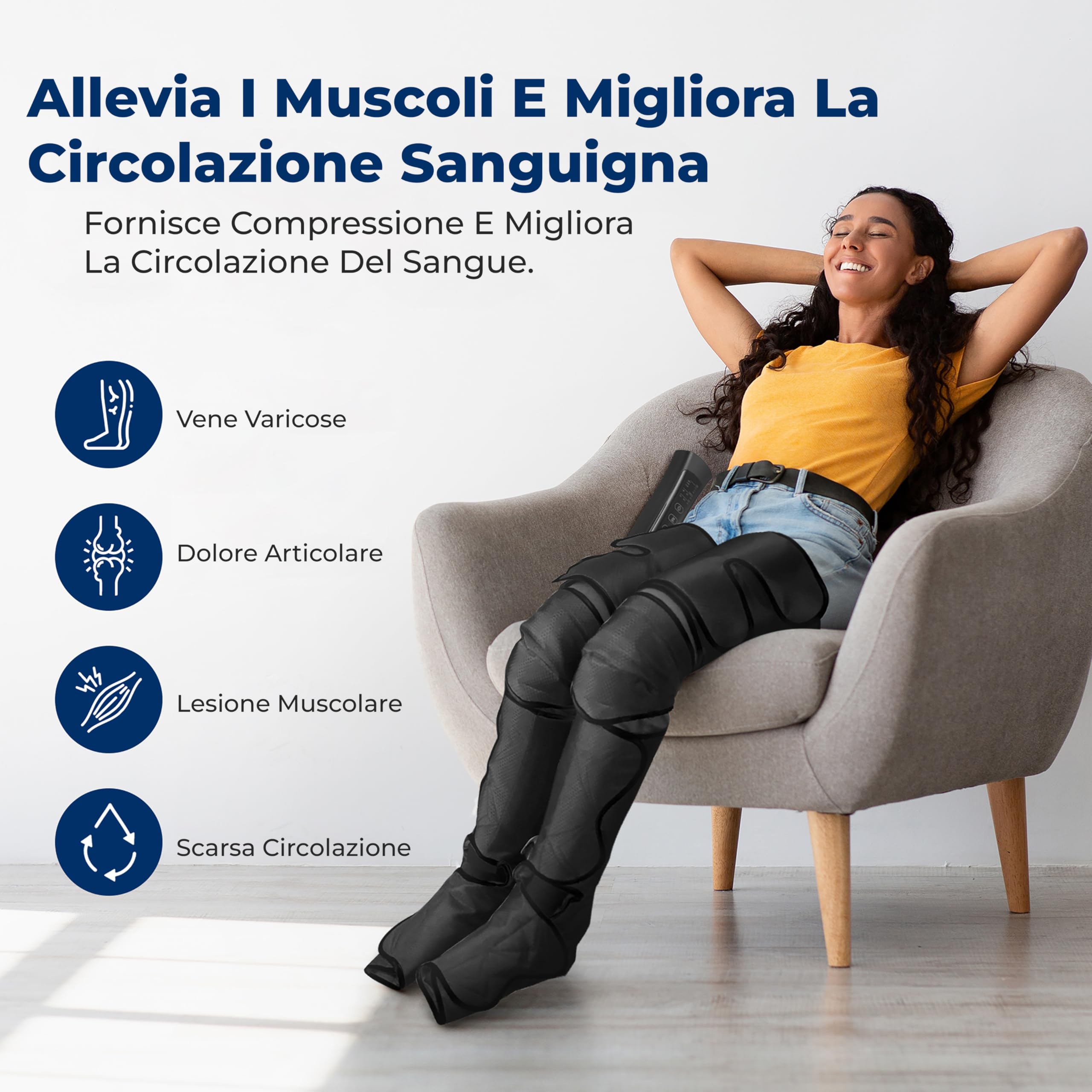 SereneLife Massaggiatore Gambe ad Aria per Ginocchio, Gomito e Spalla, Massaggio con 4 Vibrazioni, 2 Livelli Calore fino 53°C, 4 Cuscini d’Aria, Controller LED, Impacco Freddo
