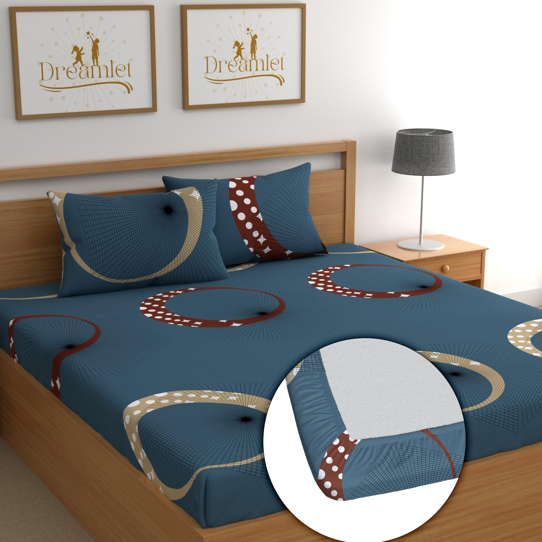 DREAMLET Premium Glace Cotton Elastic Fitted Bedsheets with 2 Full Size Pillow Covers Double Bedsheet with All Around Elastic Supersoft 160TC Size 90×100 inches (Navy, Fitted) (B0D1VRKWKN) Amazon Price History, Amazon Price Tracker