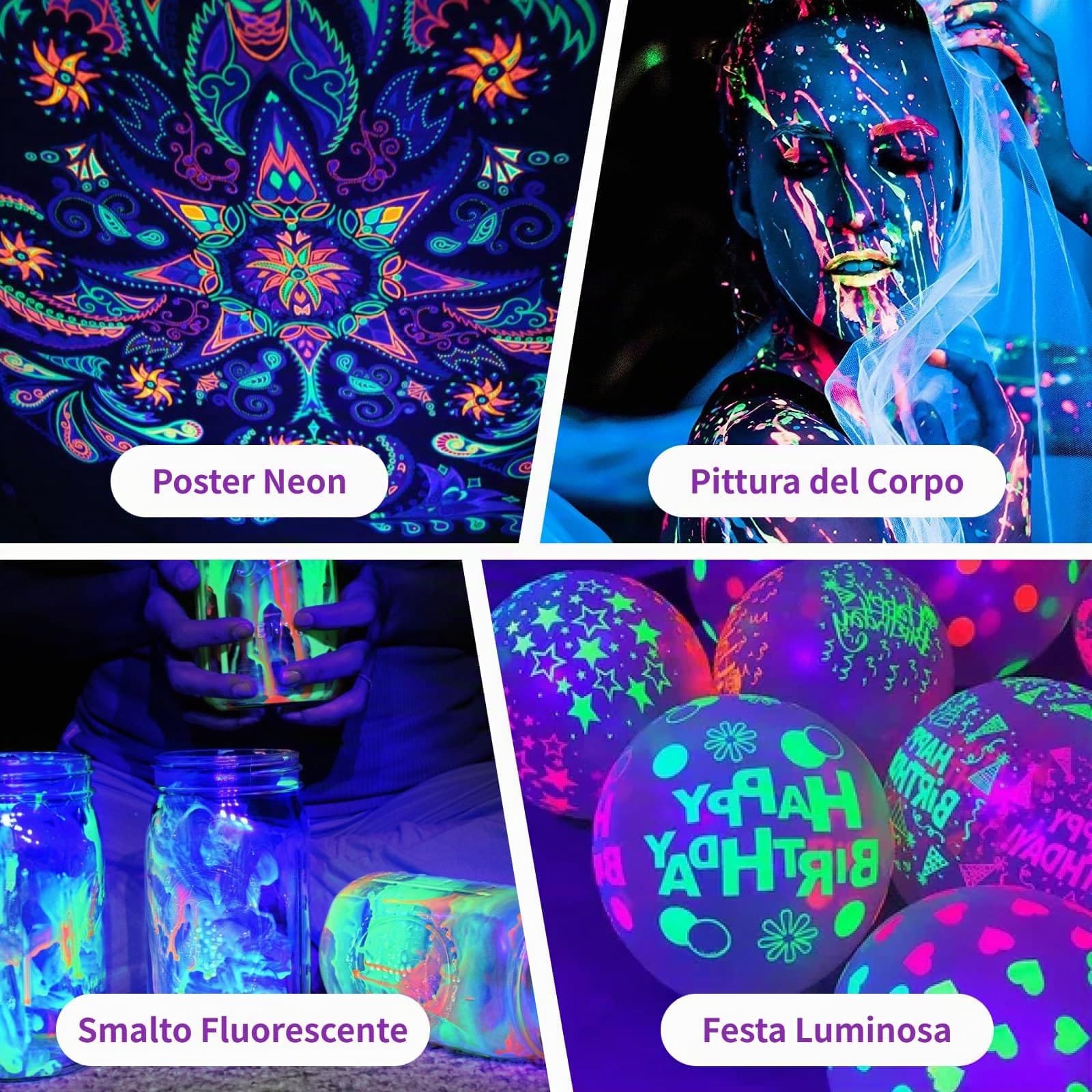 50W Luce Nera, 385nm Lampada UV LED Con Interruttore & Supporto Regolabile a 180°, IP66 Impermeabile, Proiettore di Luce UV per Halloween, Festa Glow - (1 Pacchetto)