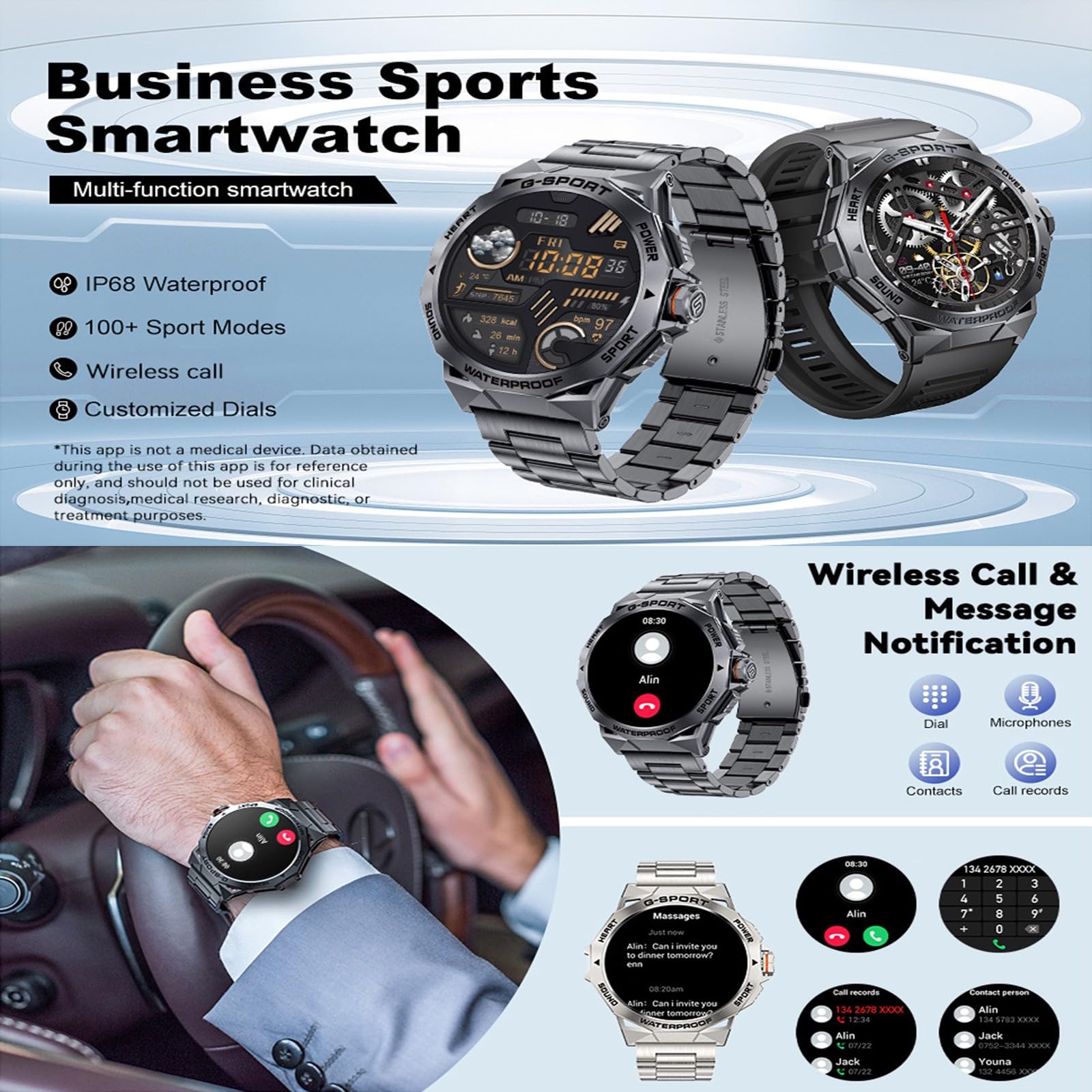 Orologio Sportivo Da Uomo Multifunzione, Impermeabile, Con Chiamata Bluetooth E Sveglia 1.43" Orologi Modalità Sportive Pressione Sanguigna Sonno Contapassi Impermeabile IP68