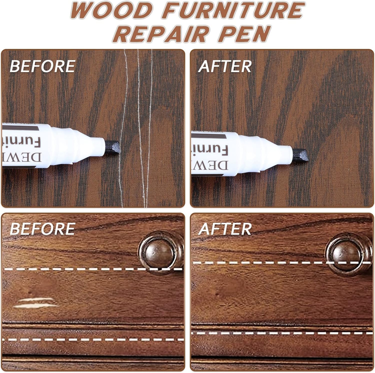 DEWEL Premium Furniture Touch Up Markers, 12 Colors Wood Scratch Repair Markers Kit, Perfect Wood Markers Pens for Scratches, Stains, Wood Floors, Tables, Bedposts