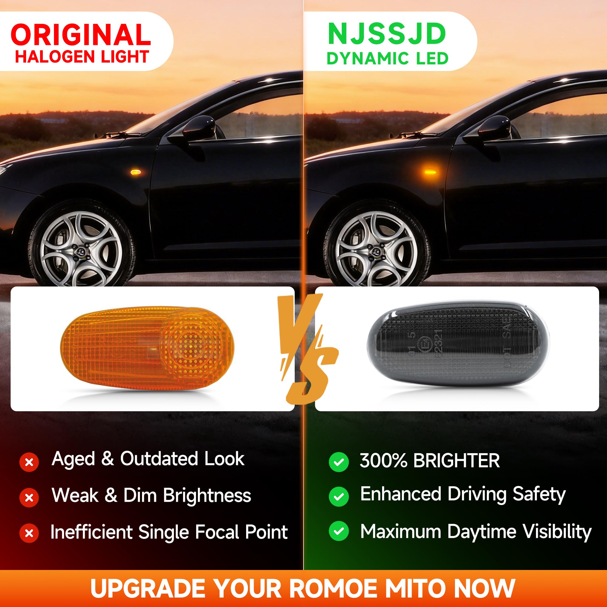 Indicatori di direzione sequenziali a LED per Alfa Romeo 147 GT 937 MiTo 955 Fiat Bravo II MK2 Canbus Error Free Lente affumicata Indicatore di direzione laterale dinamico Indicatore di direzione