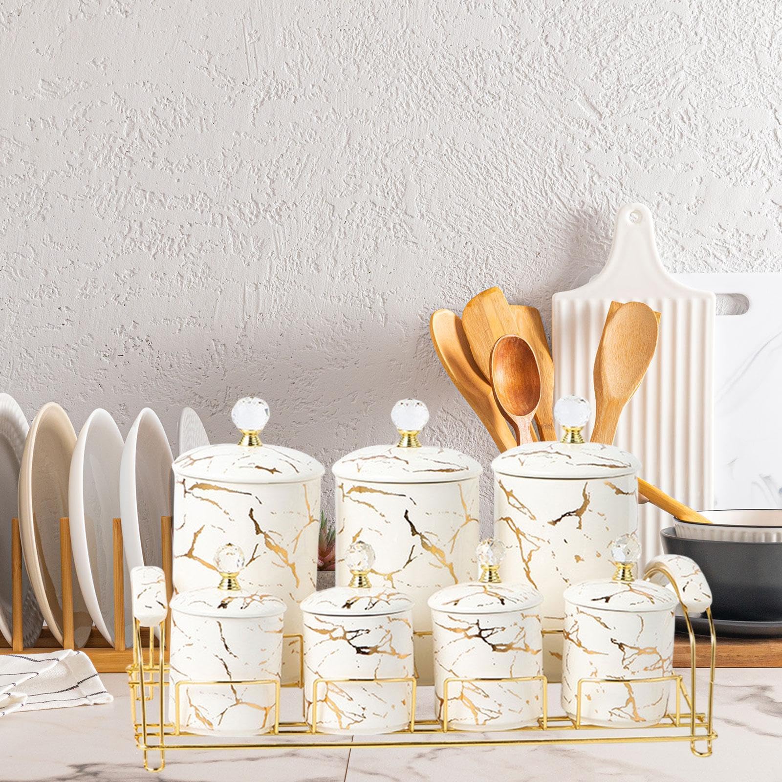 Lot de boîtes en porcelaine pour le stockage des aliments secs – Bocaux décoratifs pour biscuits, collations et apéritifs – Idéal pour l'organisation de la maison et la décoration de la cuisine