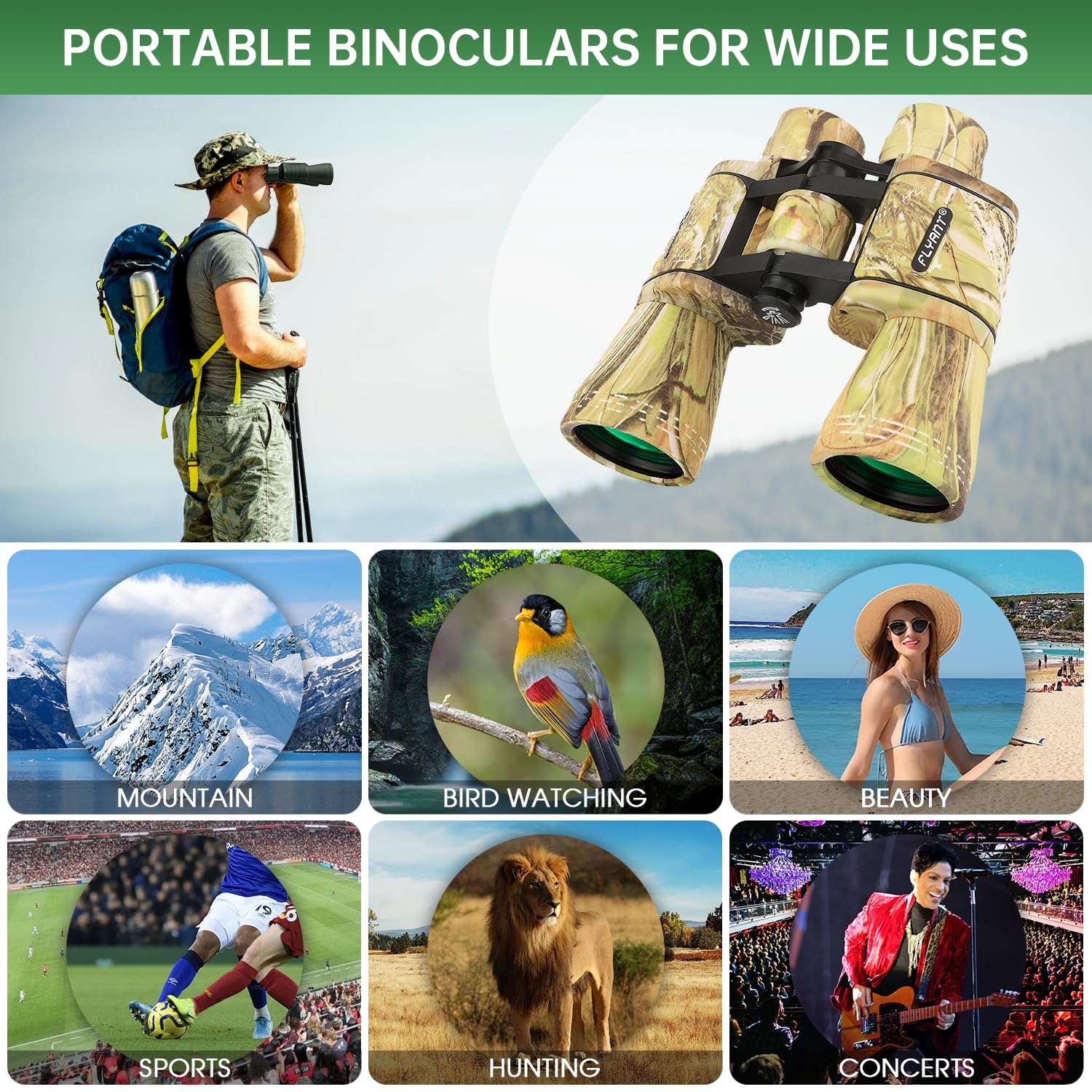 Binocolo ad alta potenza 20 x 50 per adulti, impermeabile, con visione bassa della luce, per bird watching, caccia, campeggio, viaggi, crociera, escursionismo, sport, osservazione delle stelle, regalo