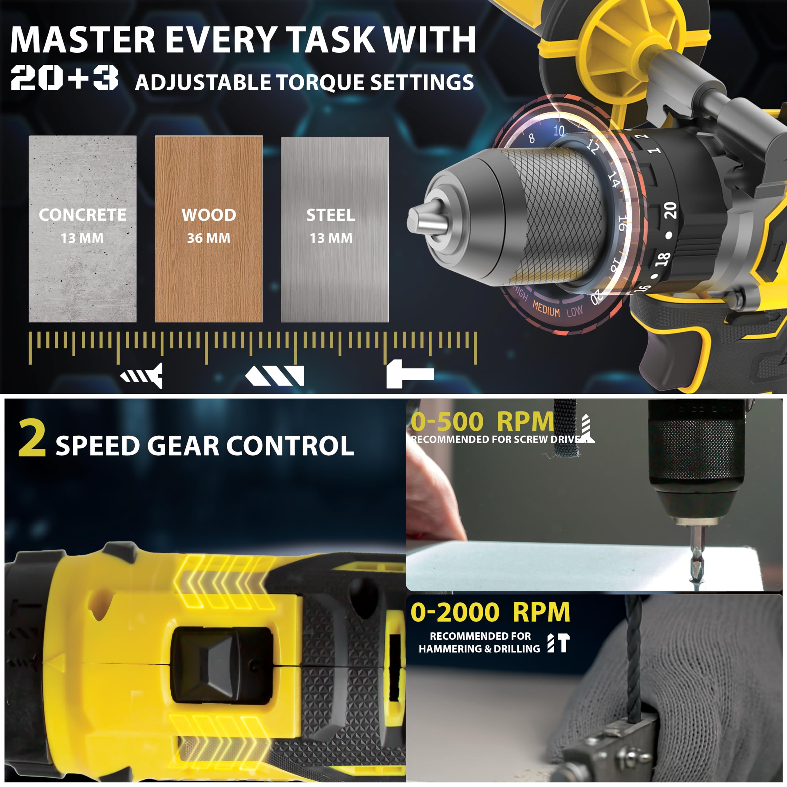 IBELL VORMIR VR BD21-80 20V Max Brushless Cordless Impact Drill | 80 Nm Torque | 0–2000 RPM | 30000 IPM | 13mm Metal Chuck | 2-Speed | 20+3 Mode Settings | 4.0Ah Battery | BMC Box 4