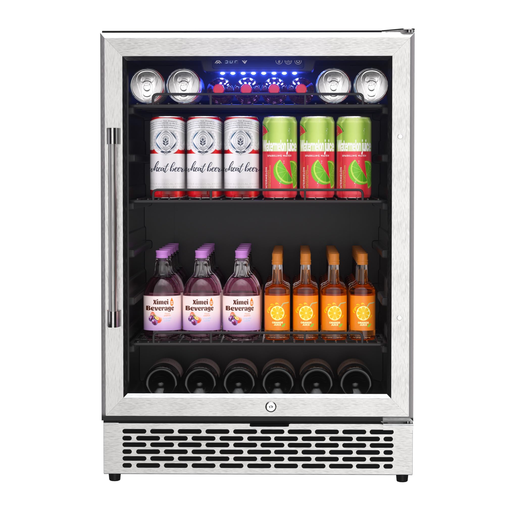 24 Inch Beverage Refrigerator with Glass Door, 200-Can Drink Cooler Fridge